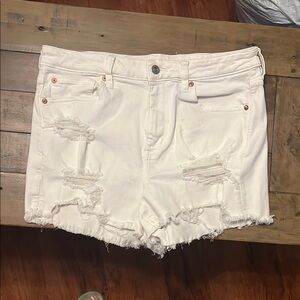 American Eagle Outfitters White Distressed Jean Shorts